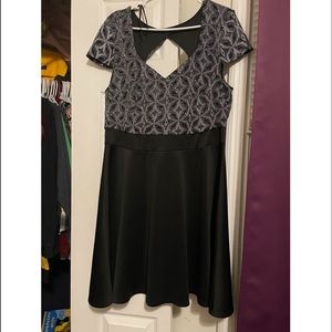 Silver Sparkle and black cocktail dress with keyhole back